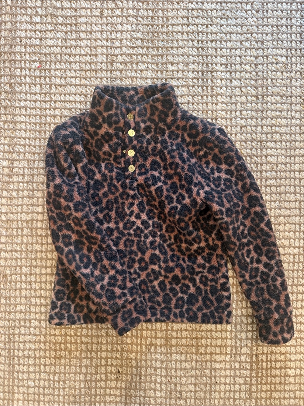 Dudley Stephens Kids Leopard Fleece Snap Pullover - Brown & Black